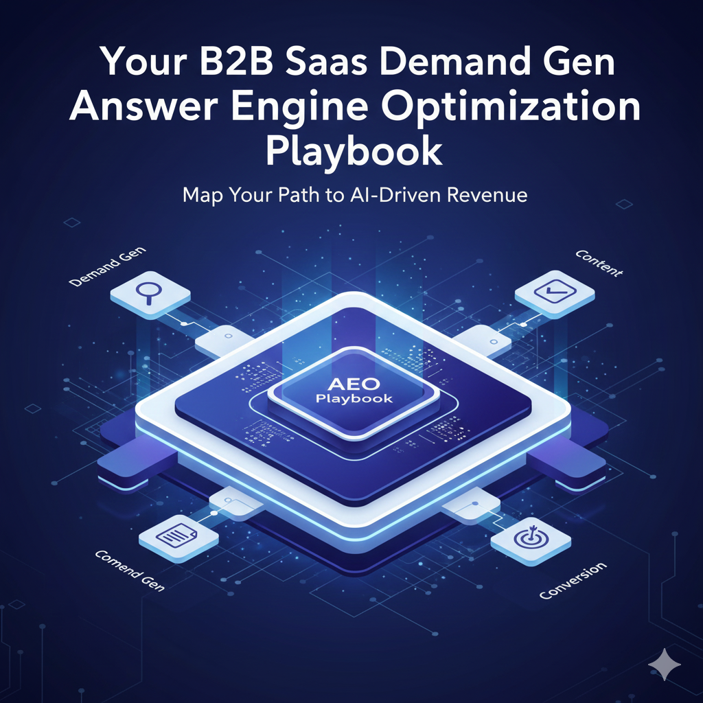 Digital interface displaying a structured playbook with interlocking gear icons, symbolizing a B2B SaaS Demand Generation strategy and Answer Engine Optimization (AEO) plan.
