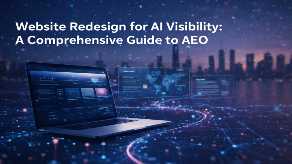 Website redesign for AI visibility showing structured content architecture optimized for AEO and AI search engines like ChatGPT and Gemini.