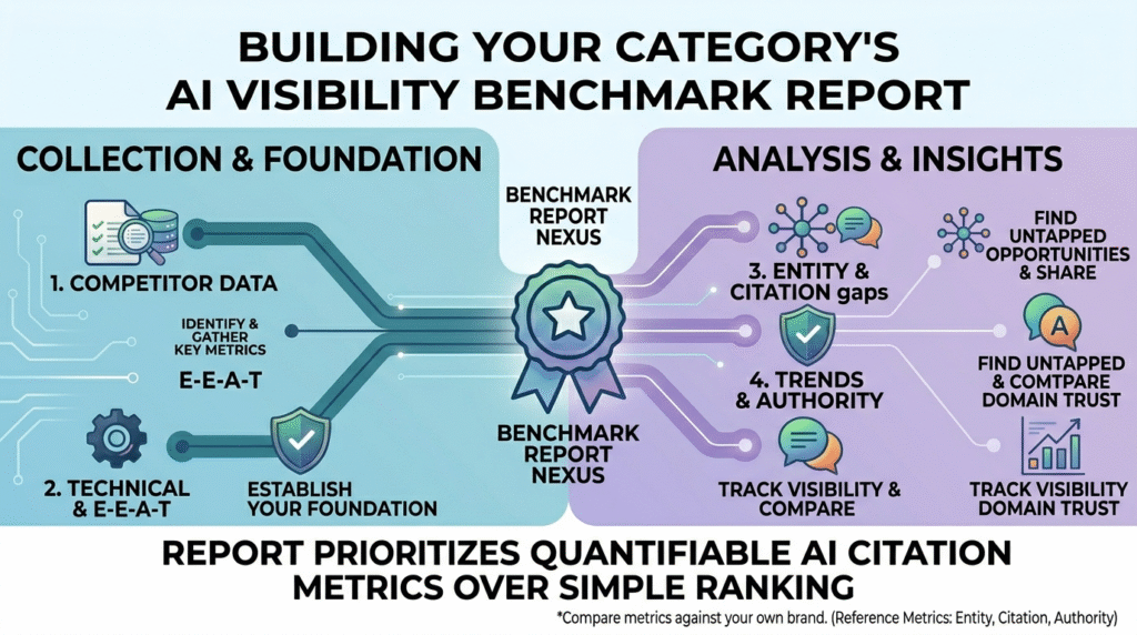 A 16:9 infographic in a clean, data-driven illustrative style with a blue and purple gradient background. The central element is a large star badge labeled "AI Selection Engine." Branching to the left are technical pillars: "Technical Foundation," "AEO Schema Markup," and "Sitemap Prioritization." Branching to the right are authority and relevance pillars: "Authority & E-E-A-T (Entity Relationships, Trusted Authorities, Domain Trust)," and "Relevance & Context (Direct Answer Potential, FAQ Alignment, Query Freshness)." The primary comparison text at the top and bottom explicitly states that AI prioritizes structured data, authority, and relevance, and that traditional ranking no longer guarantees citation. A large red 'X' visualizes the low weight of traditional ranking.