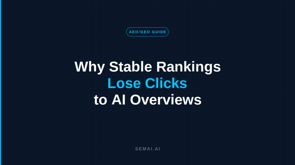 Why stable rankings lose clicks to AI Overviews, SEMAI AEO/GEO guide / SEMAI guide on why stable rankings still lose clicks to AI Overviews