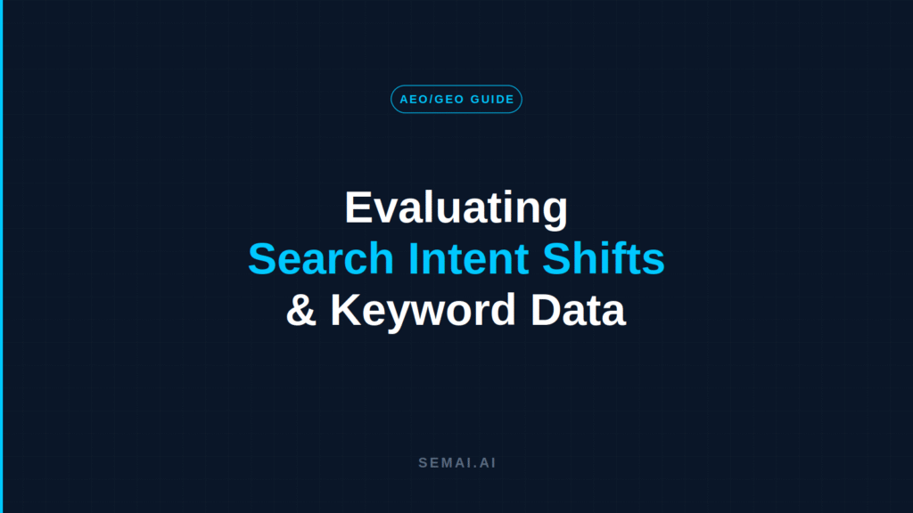 "Evaluating" / "Search Intent Shifts" (cyan) / "& Keyword Data