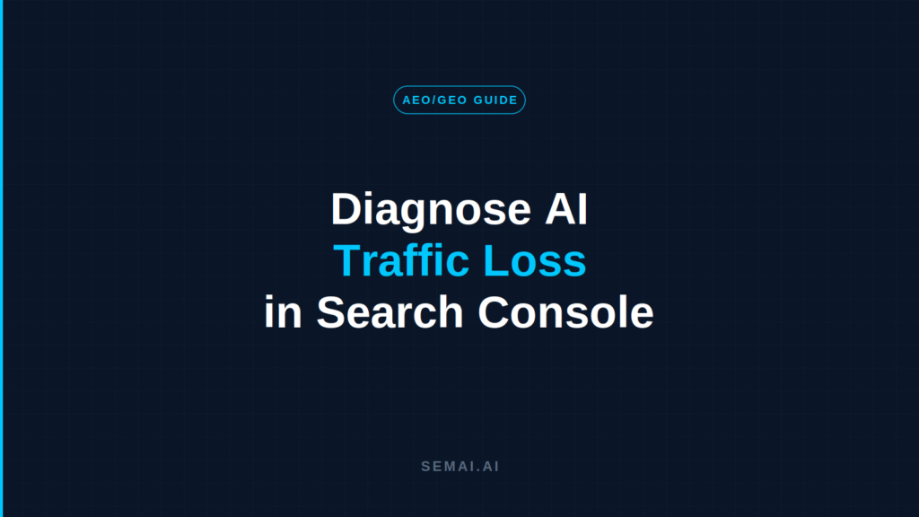 Title split: "Diagnose AI" / "Traffic Loss" (cyan) / "in Search Console" (dropped "Step-by-Step" to keep 3-line minimal layout)