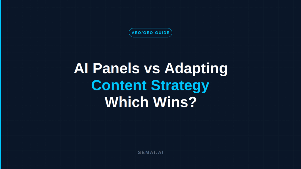 AI Panels vs Adapting" / "Content Strategy" (cyan) / "Which Wins?"